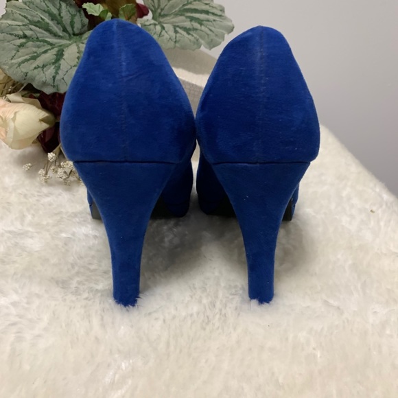 Call It Spring Suede Blue Heels - Picture 6 of 8